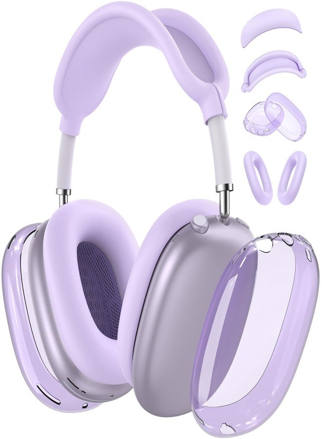 Polislime 【4 in 1】Protective Kit for AirPods Max Case Cover, Clear TPU Ear Cups Cover + Silicone Ear Pads Case + Headband Covers, Transparent Silicone Accessories for Apple AirPods Max USB-C (2024/2020), Purple - Image 1